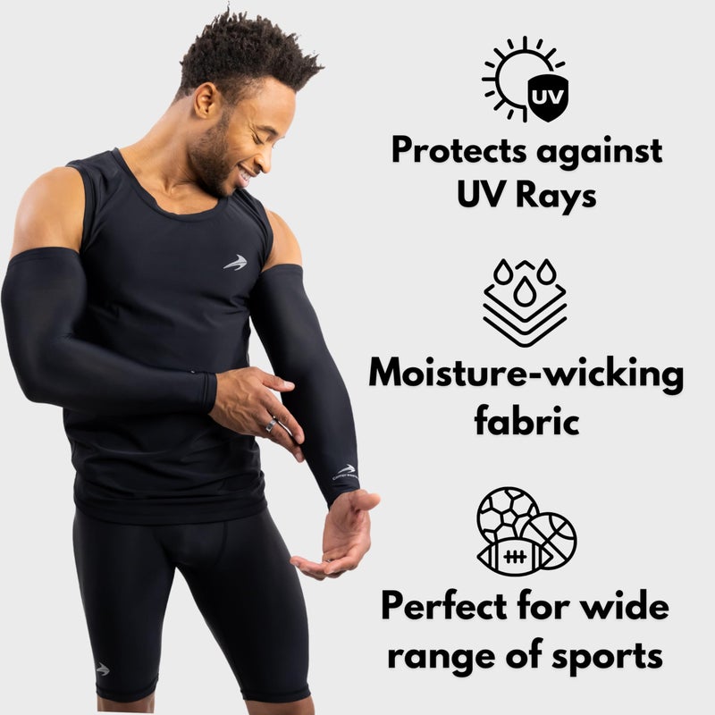 CompressionZ Compression Arm Sleeves for Men & Women| Cooling UV Sun Protection Elbow Pain Relief for All Sports and Recovery Black Pair X-Large - Image 3